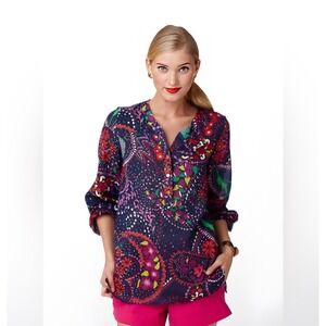 $128 LILLY PULITZER‎ Garden Menagerie Floral Print Blouse Cottagecore Top SMALL